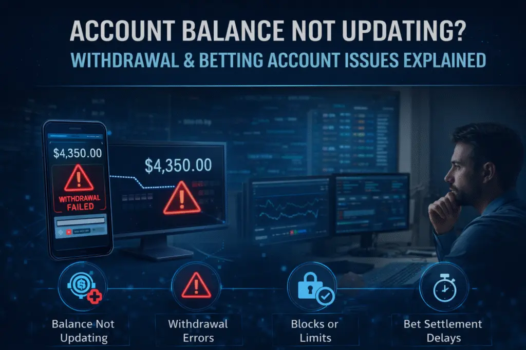 Account balance not updating with withdrawal errors and betting account issues explained on online betting platforms